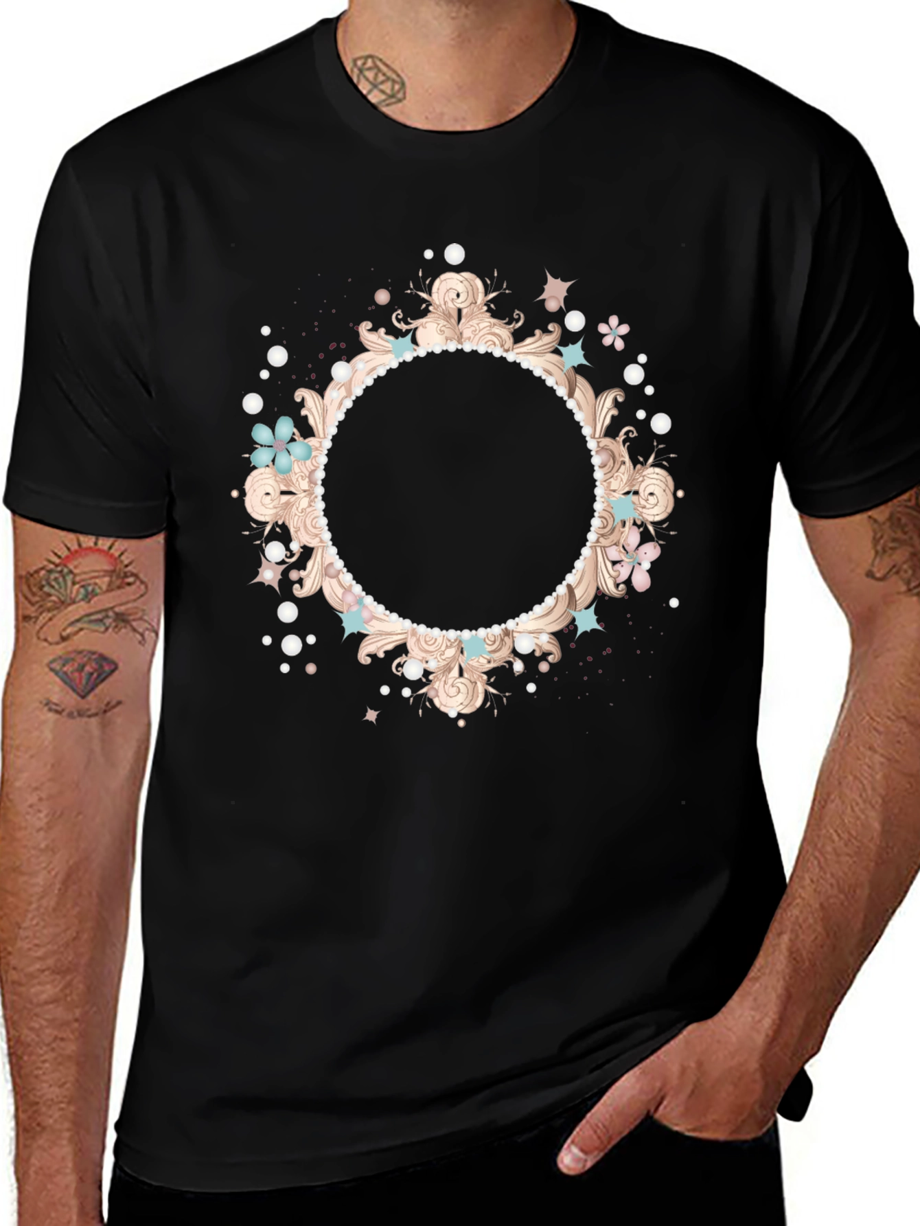 Variant 14 of Stylish Black T-Shirt with Floral Frame Design