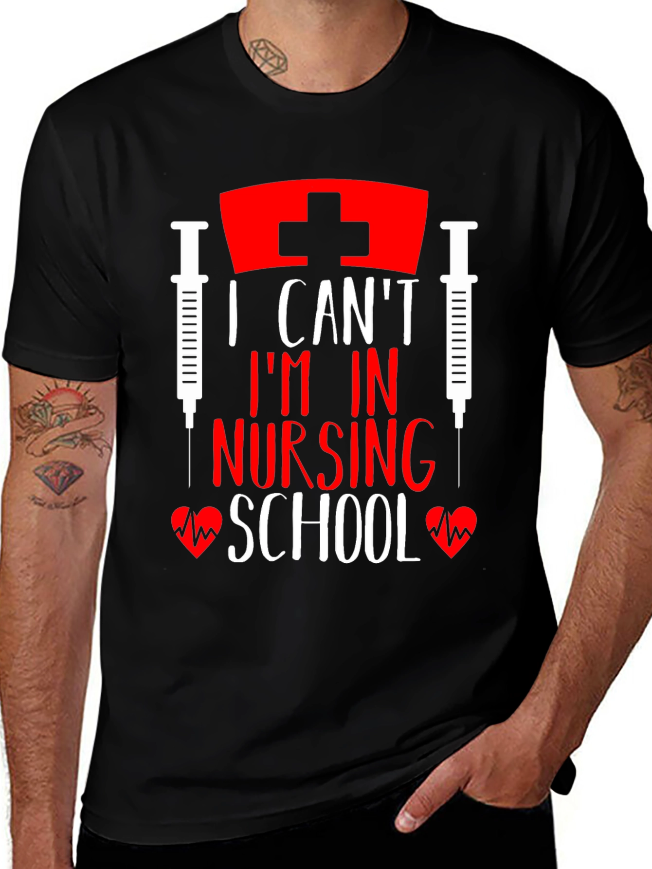 Variant 9 of I Can't I'm In Nursing School Black T-Shirt