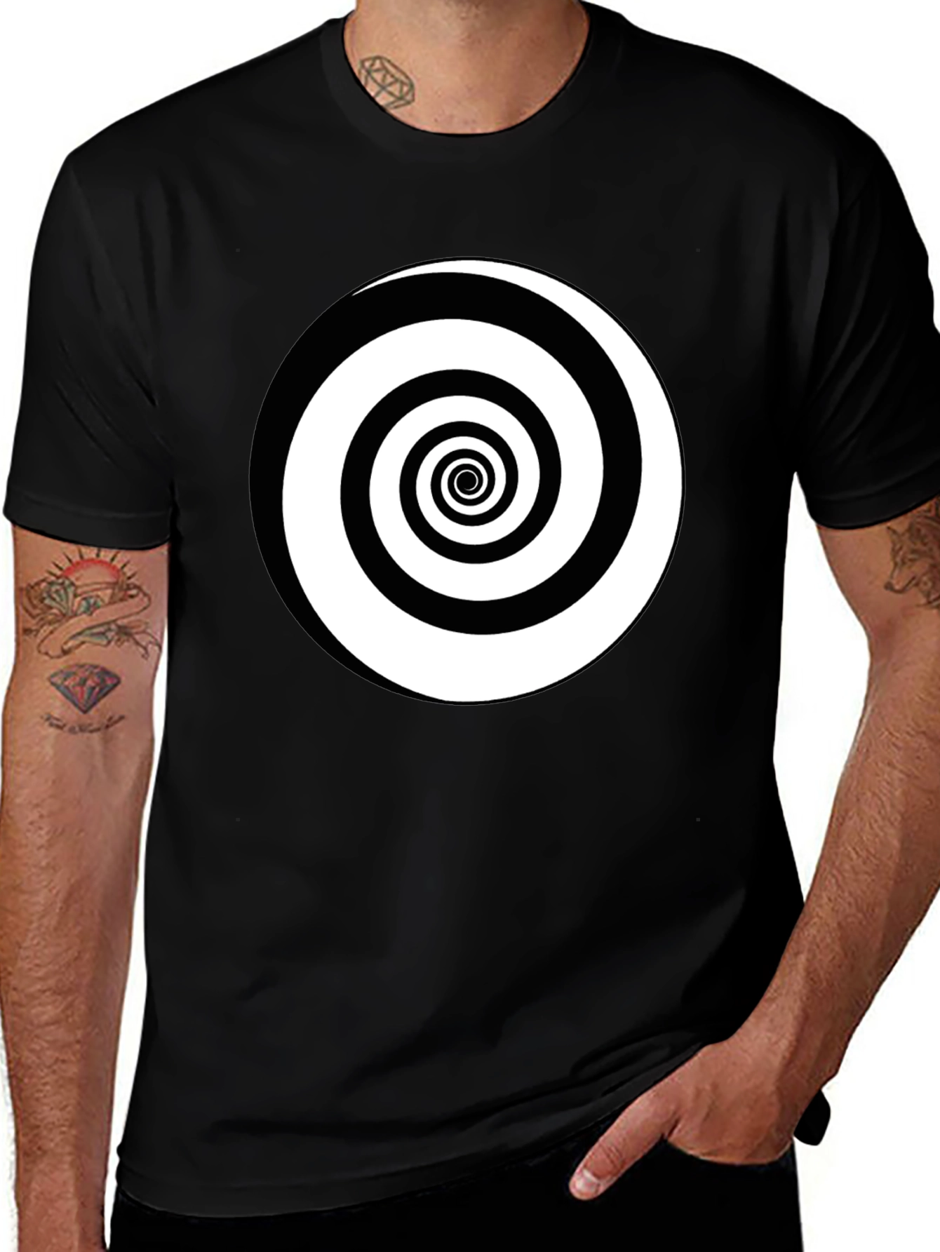 Variant 24 of Hypnotic Spiral Graphic Tee - Black Cotton Comfort
