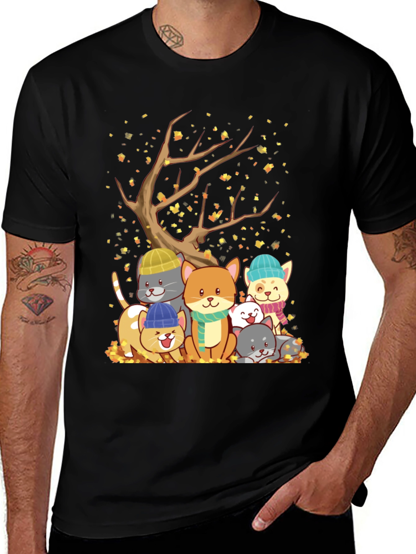 Variant 8 of Cute Cats Fall T-Shirt - Autumn Kitten Tree Design