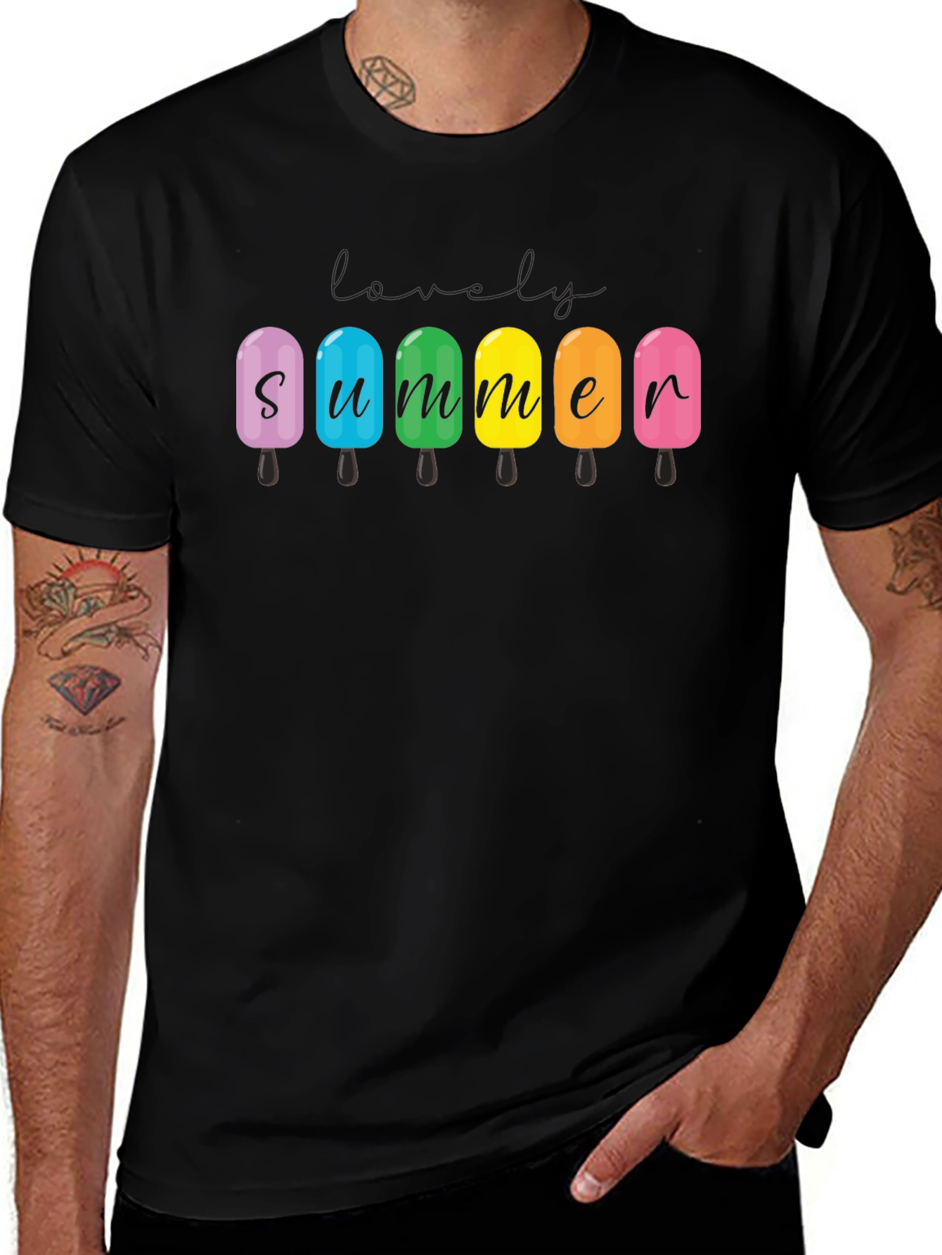 Variant 5 of Lovely Summer Popsicle Graphic Tee - Black