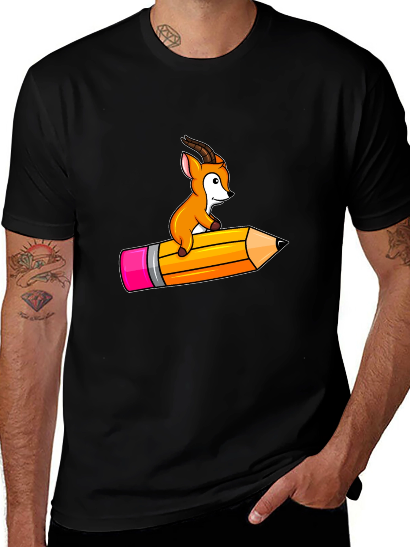 Variant 14 of Cartoon Antelope Riding Pencil Graphic T-Shirt