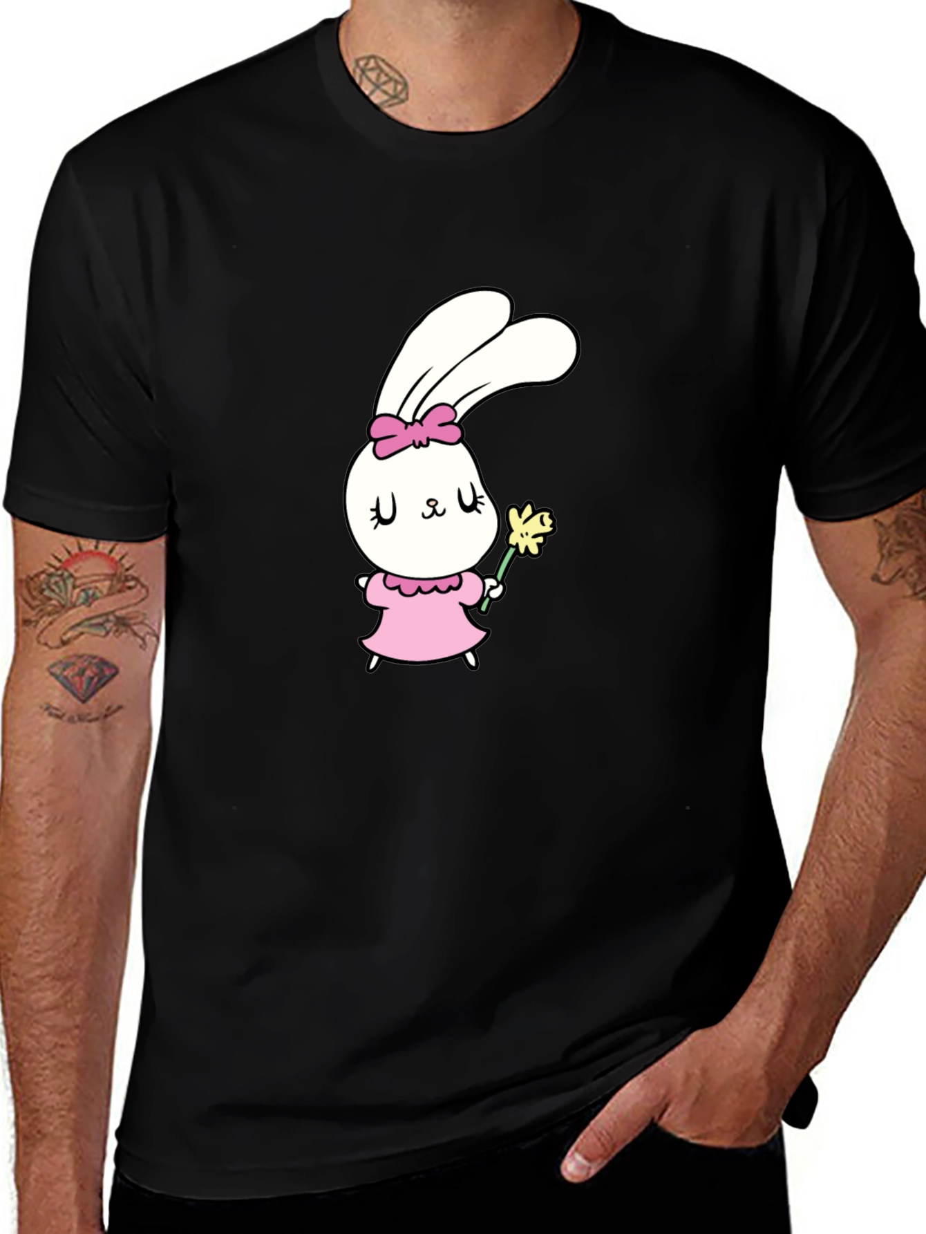 Variant 21 of Cute Bunny Graphic T-Shirt - Black Cotton Tee