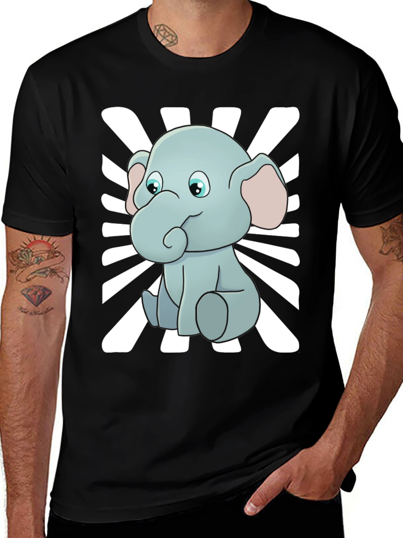 Variant 26 of Cute Elephant Graphic Tee - Black Cotton Blend