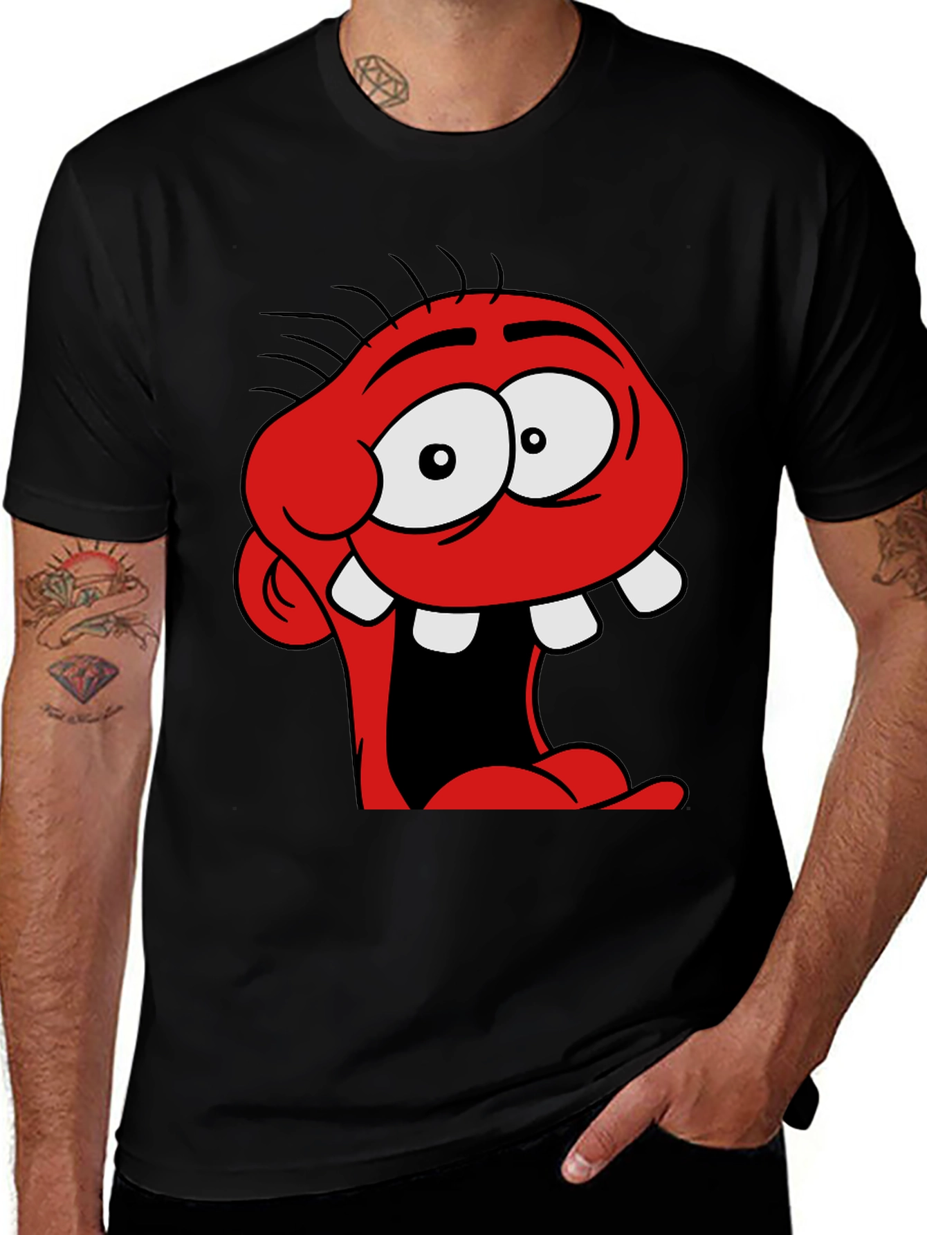Variant 9 of Cartoon Monster Graphic Black T-Shirt