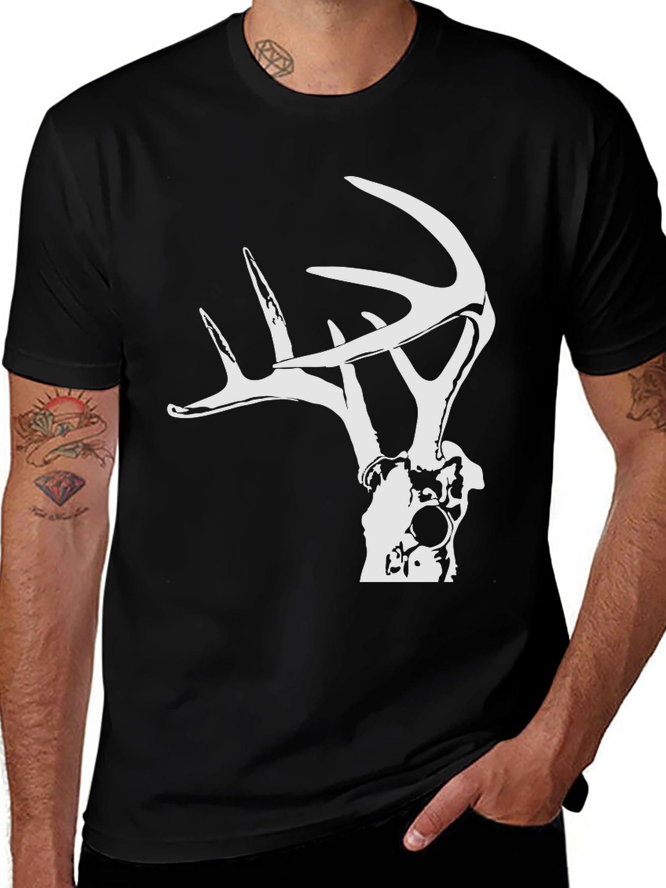 Variant 23 of Deer Antler Graphic Tee - Black Cotton Blend