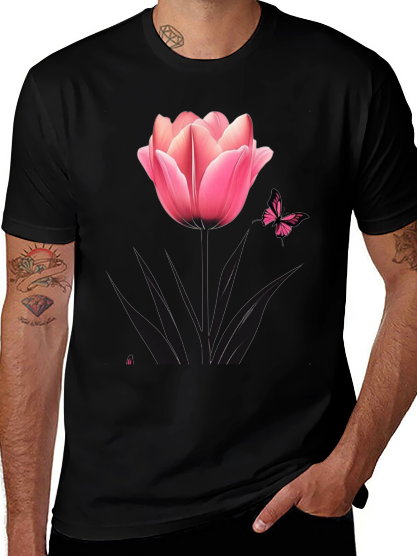 Variant 21 of Tulip & Butterfly Black Graphic Tee