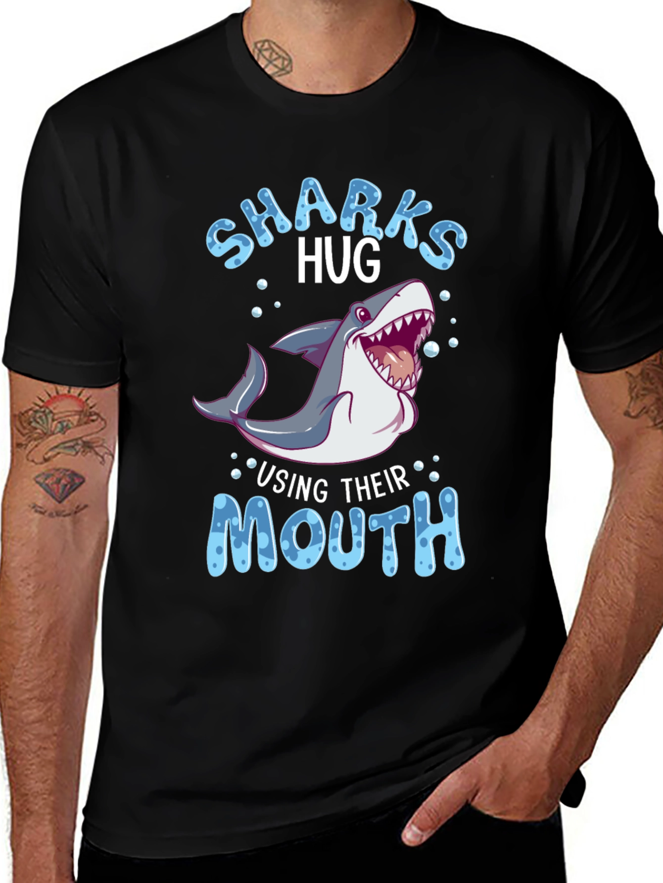 Variant 11 of Sharks Hug Using Their Mouth T-Shirt - Funny Animal Tee