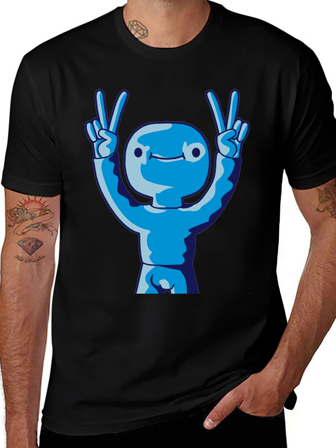 Variant 21 of Blue Cartoon Graphic Black Tee