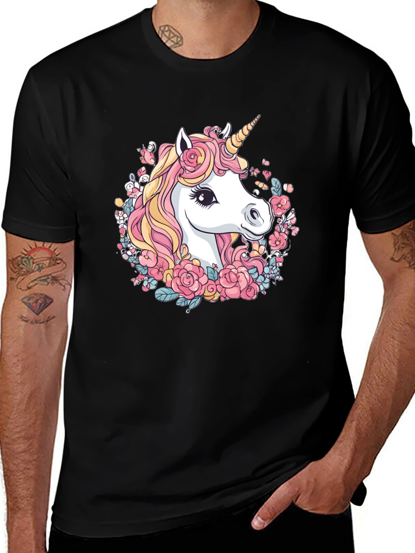 Variant 25 of Unicorn Floral Black Tee