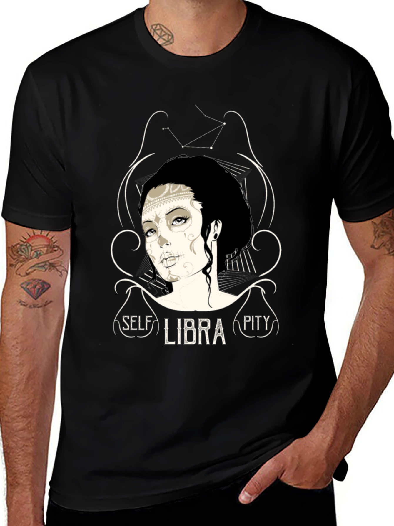 Libra Zodiac Sugar Skull Graphic T-Shirt - Self Pity 