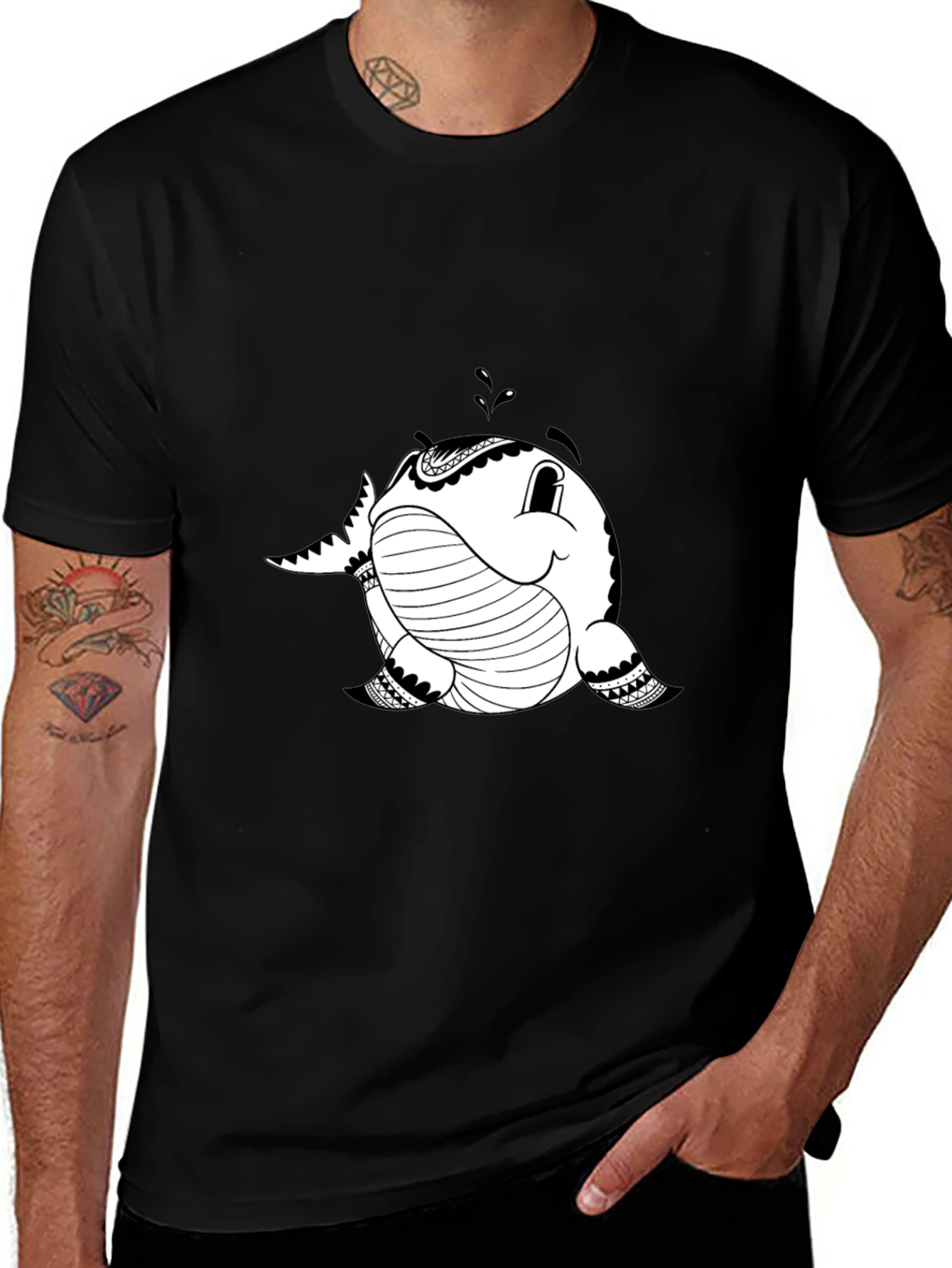 Variant 11 of Whimsical Whale Graphic Tee - Black Cotton Shirt
