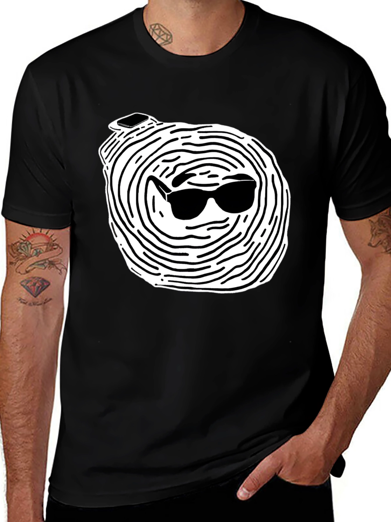 Variant 25 of Cool Tree Ring Graphic Tee - Black Cotton T-Shirt