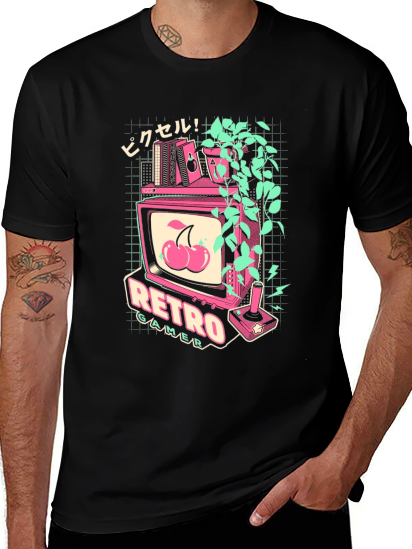 Variant 30 of Retro Gamer Black T-Shirt With Arcade Design