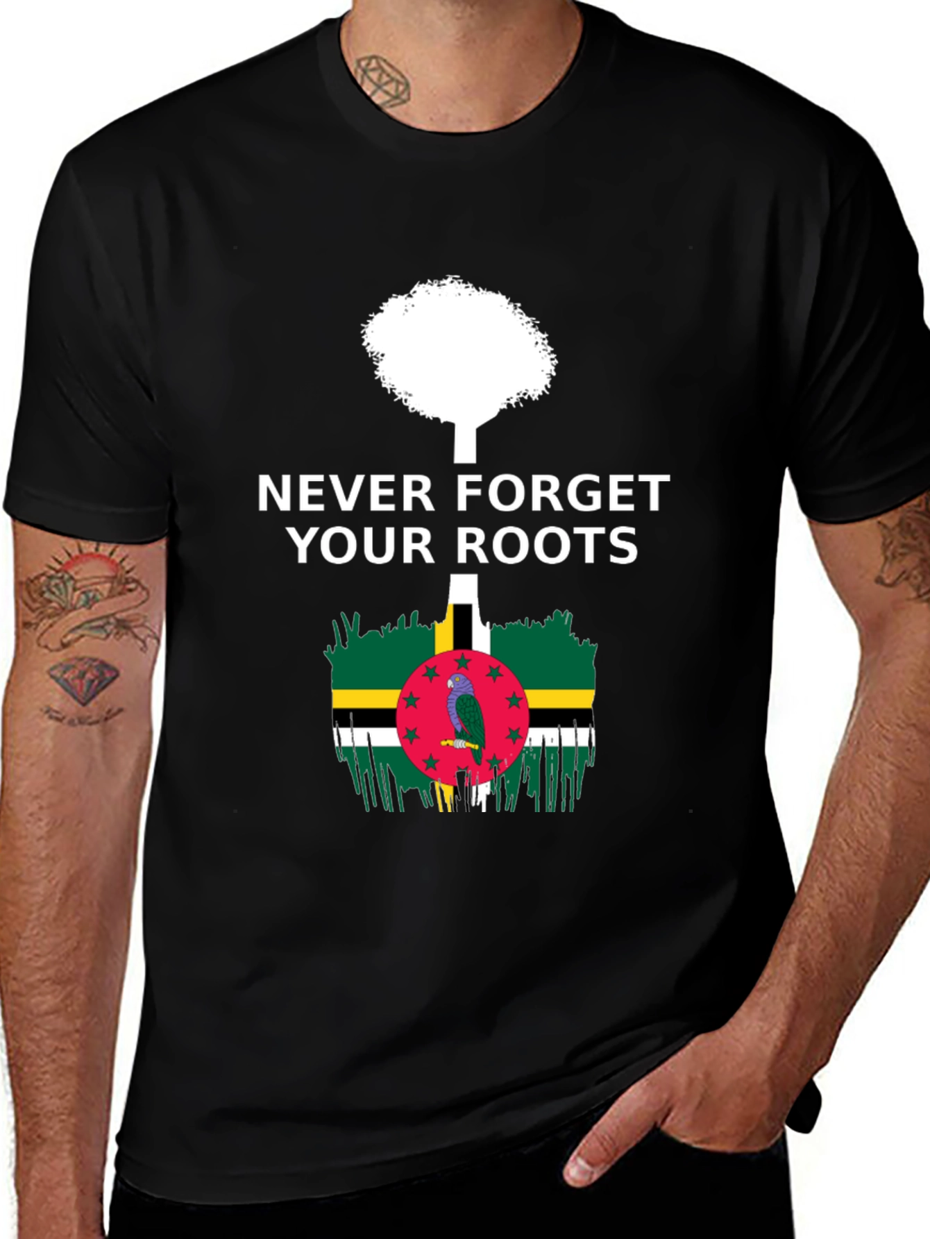 Dominica Roots T-Shirt - Never Forget Flag Tee