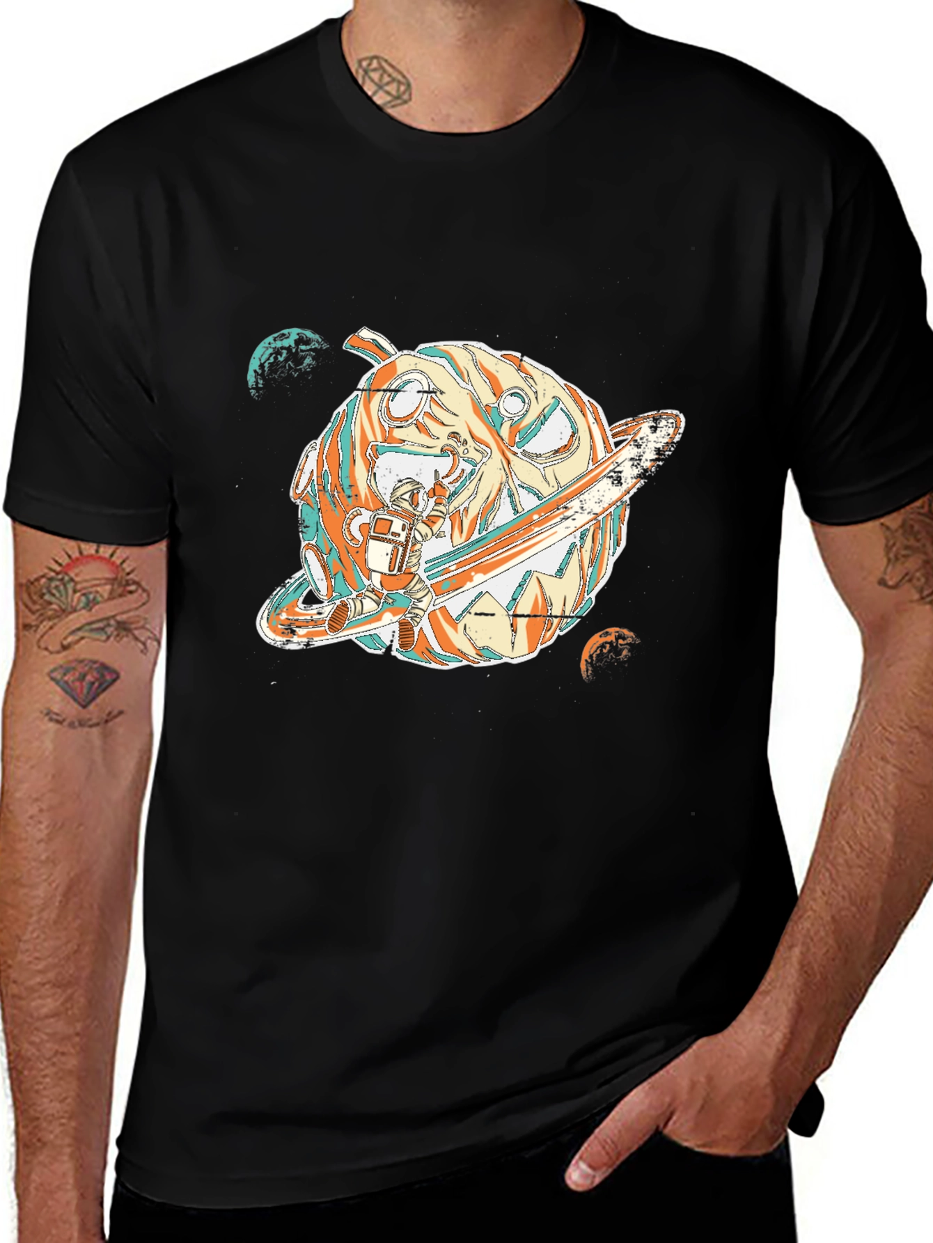 Variant 10 of Pumpkin Planet Astronaut T-Shirt - Halloween Space Design