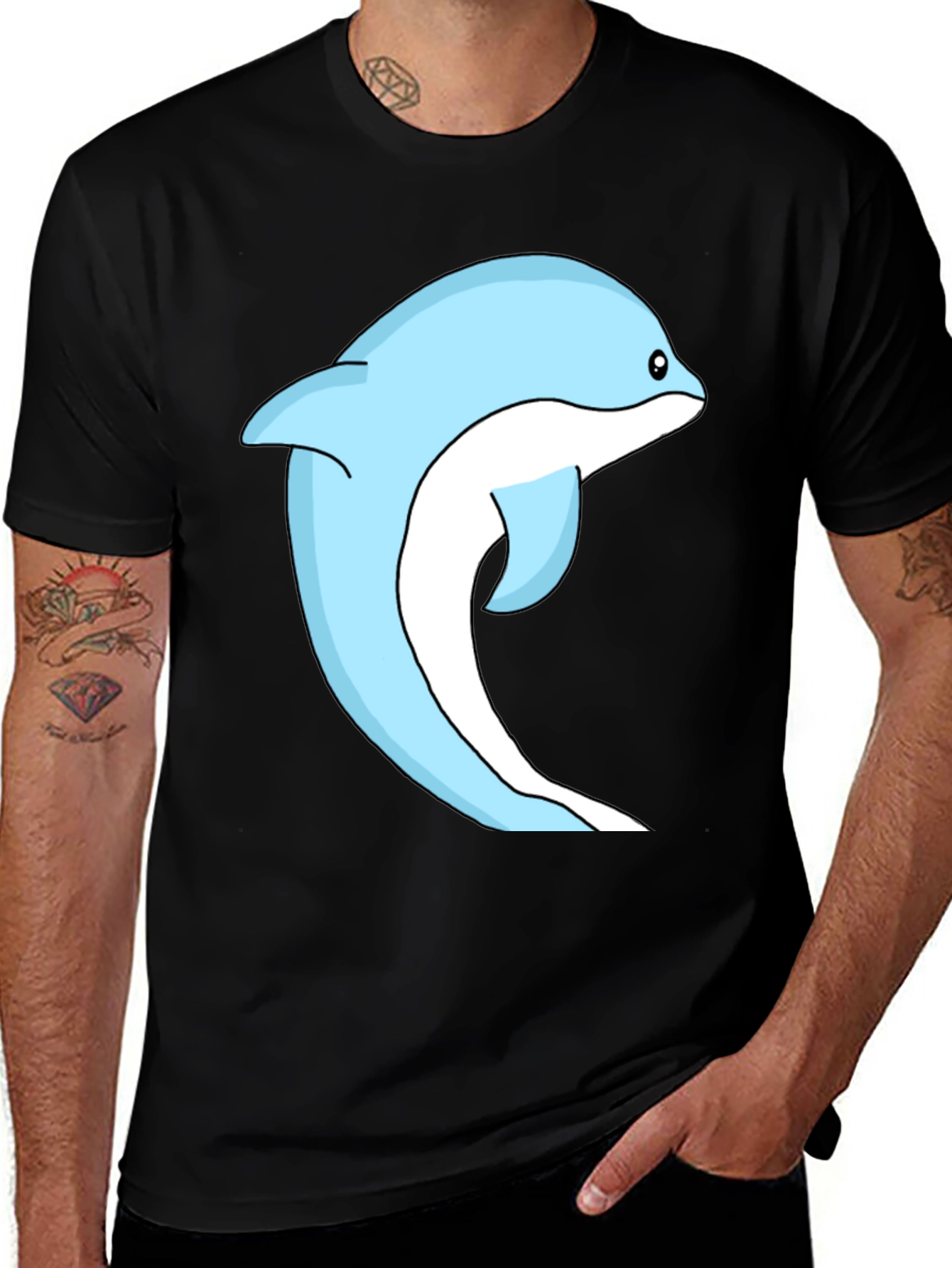 Variant 25 of Dolphin Graphic Print Black T-Shirt