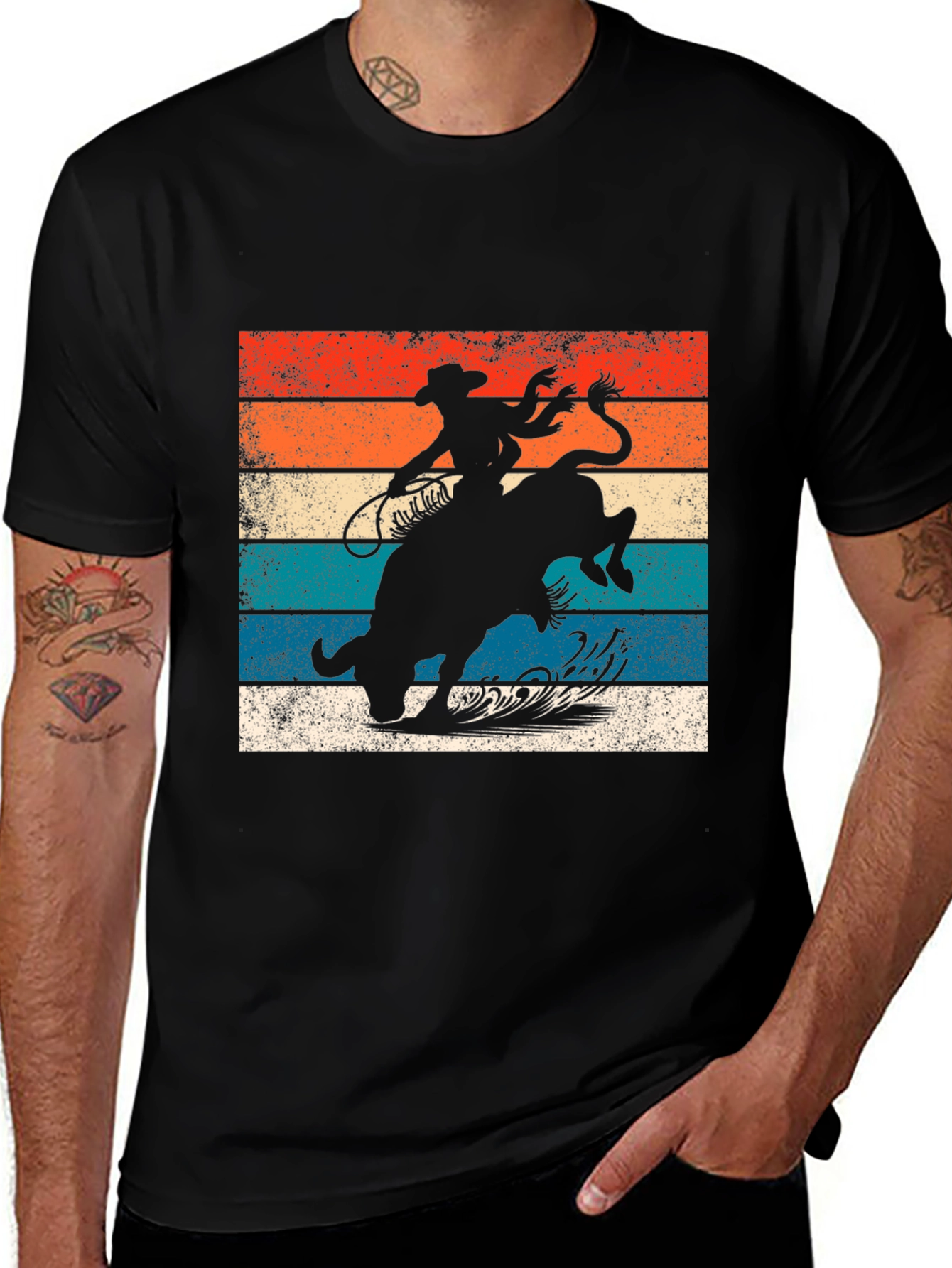 Variant 27 of Retro Rodeo T-Shirt - Cowboy Riding Bull Design