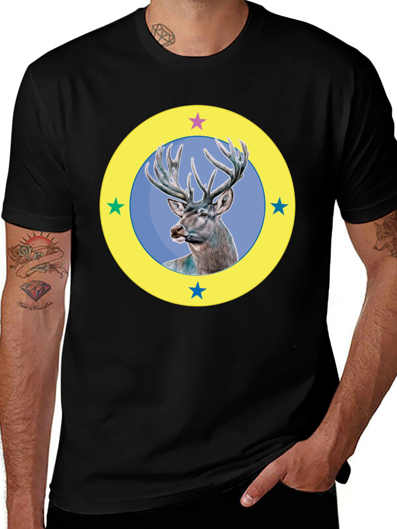 Variant 29 of Deer Graphic Tee - Black Cotton Blend