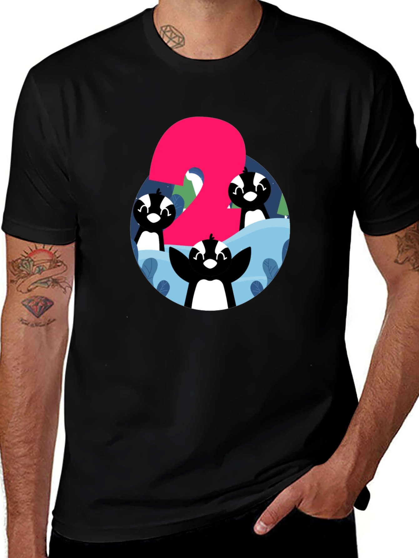 Variant 29 of Cute Penguin Birthday Number 2 Black T-Shirt