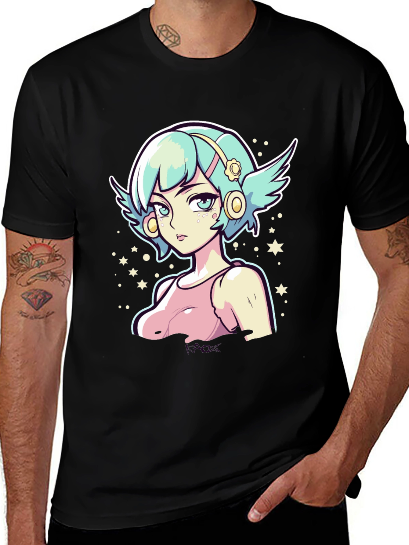 Variant 24 of Anime Girl Graphic Tee - Black Cotton Shirt