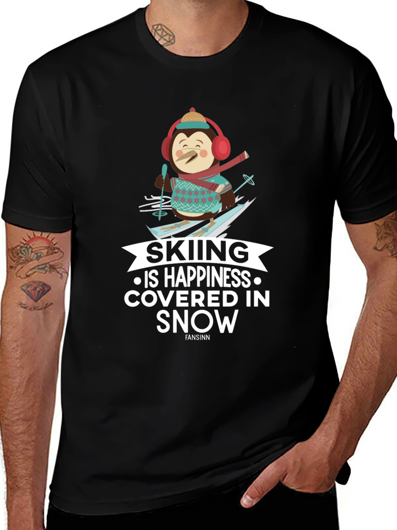 Variant 25 of Skiing is Happiness T-Shirt - Penguin in Snow