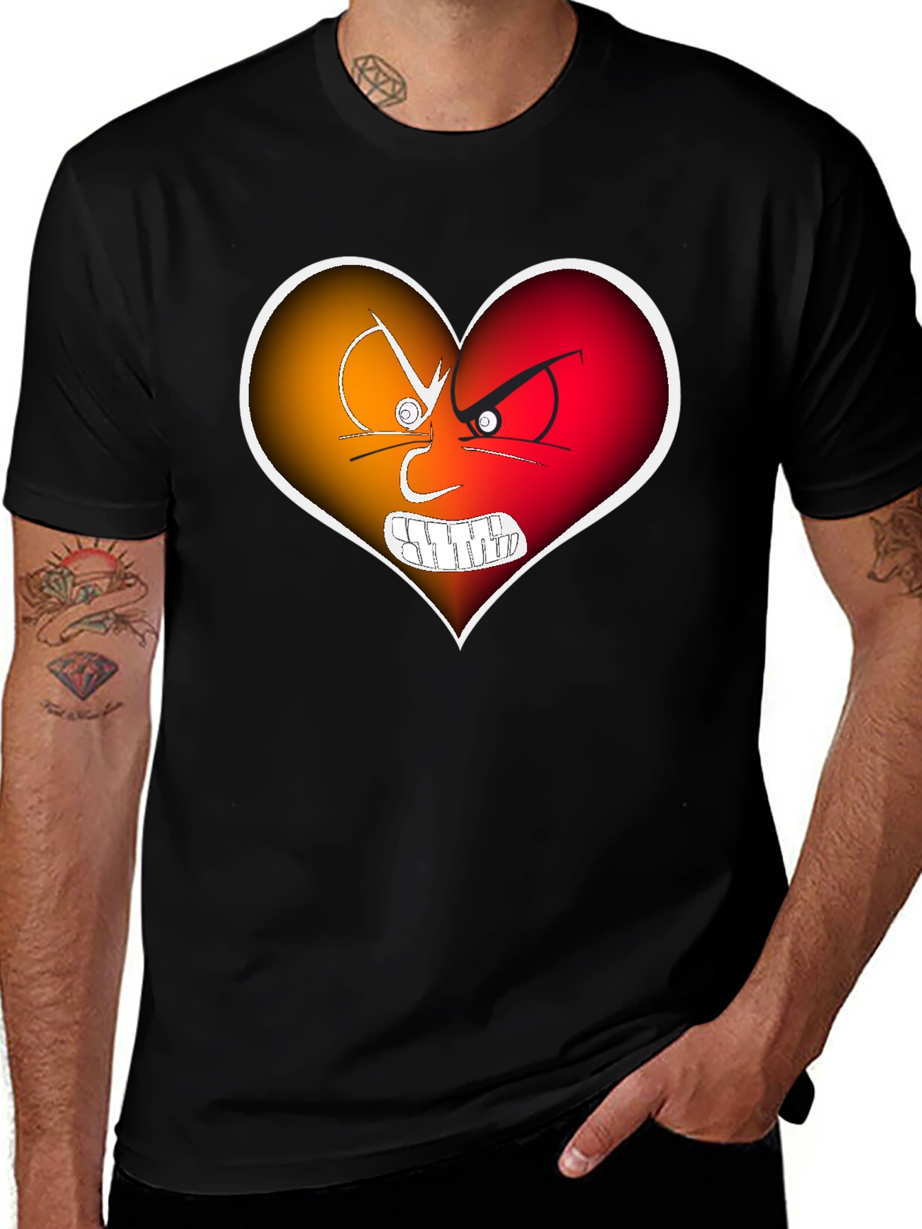 Variant 10 of Angry Heart Graphic Black T-Shirt