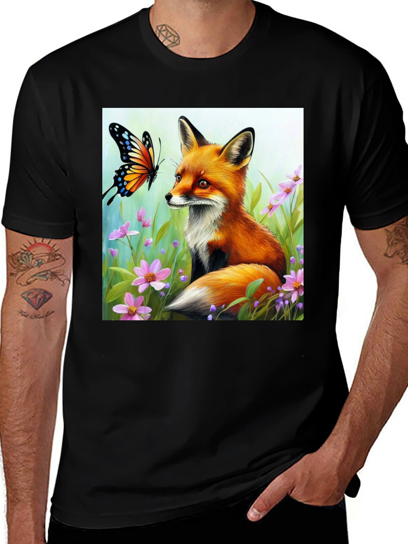 Variant 29 of Fox & Butterfly Graphic Tee - Nature Lover's Shirt