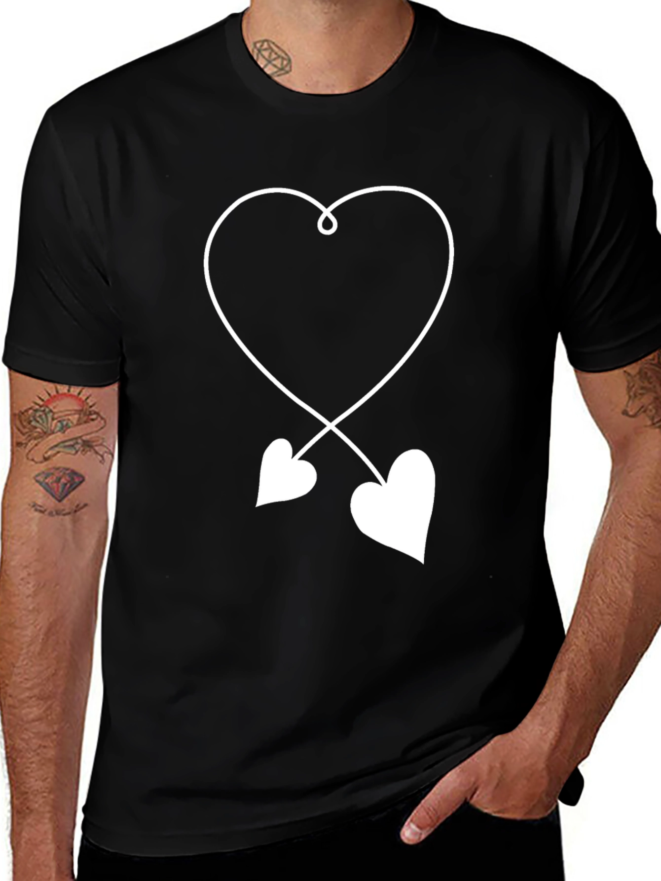 Variant 2 of Heart Design T-Shirt - Black Cotton Blend