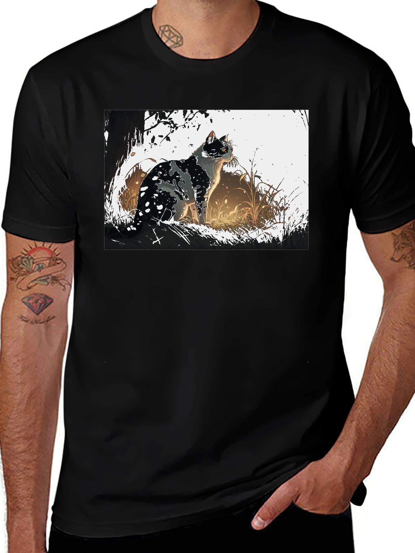 Variant 18 of Cat Graphic Tee - Black Cotton T-Shirt