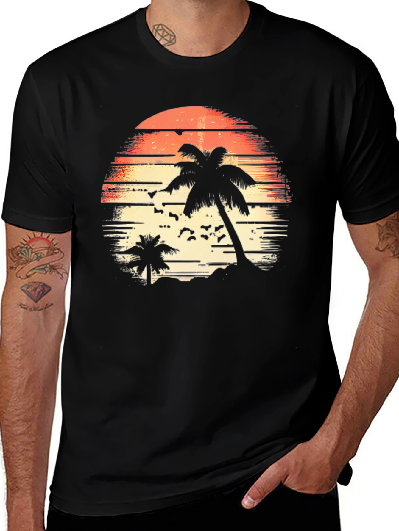 Variant 3 of Tropical Sunset Palm Tree Graphic Tee