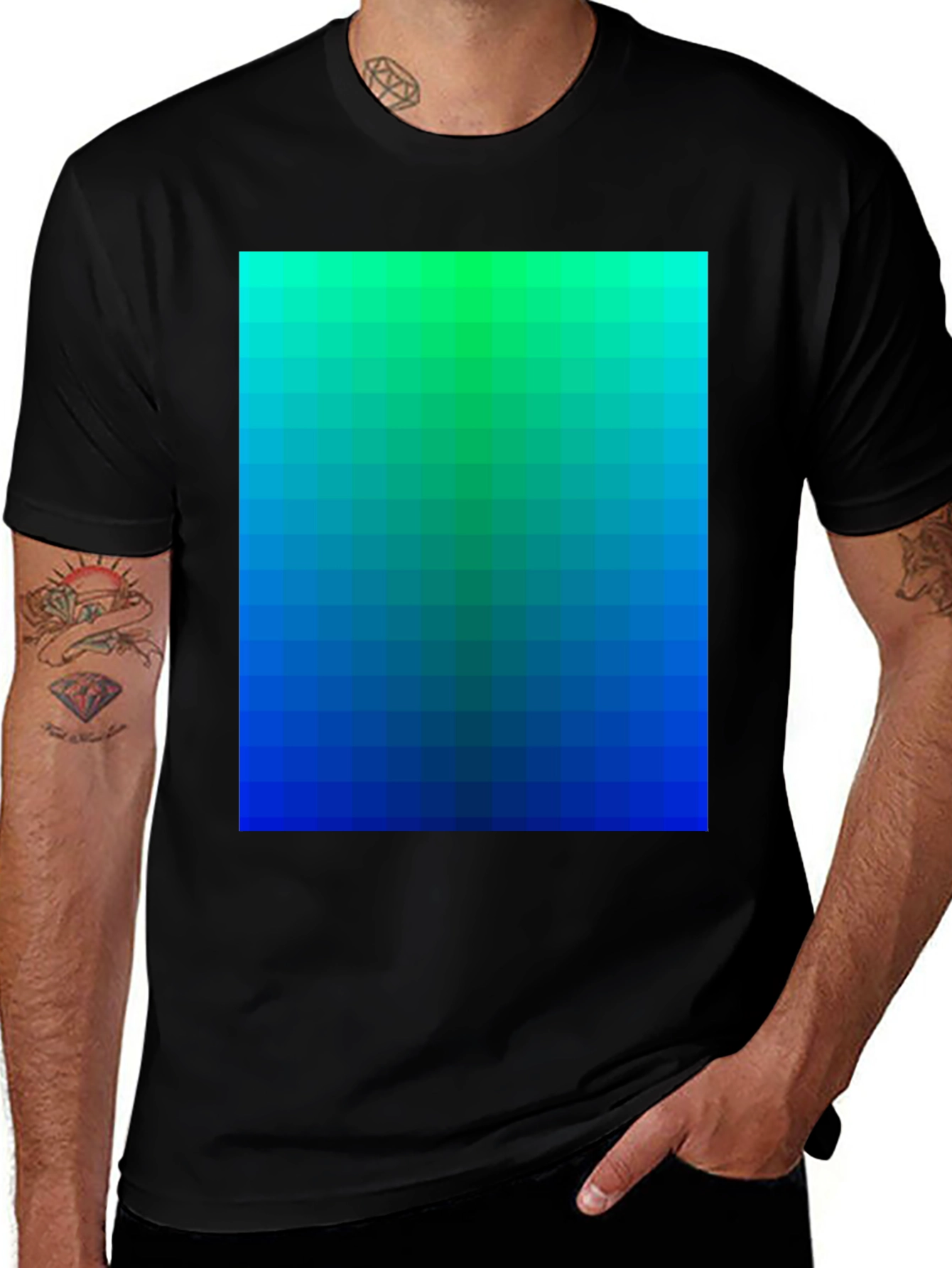 Variant 16 of Gradient Pixel T-Shirt - Cool Blue to Green Design