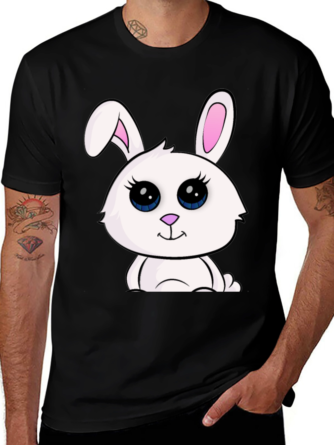 Variant 16 of Cute Bunny Graphic Tee - Black Cotton Blend