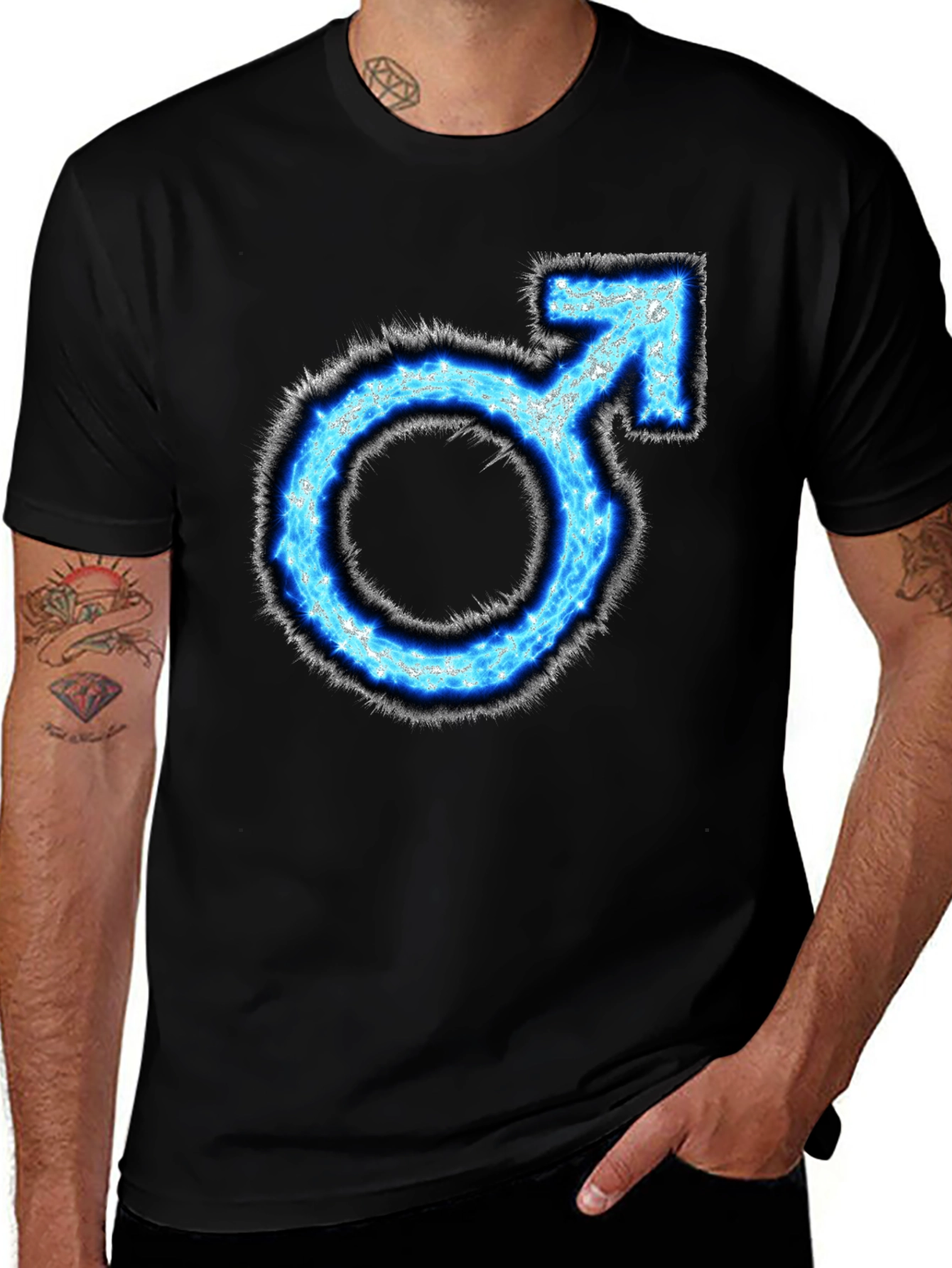 Variant 15 of Men's Black T-Shirt with Blue Male Symbol Graphic