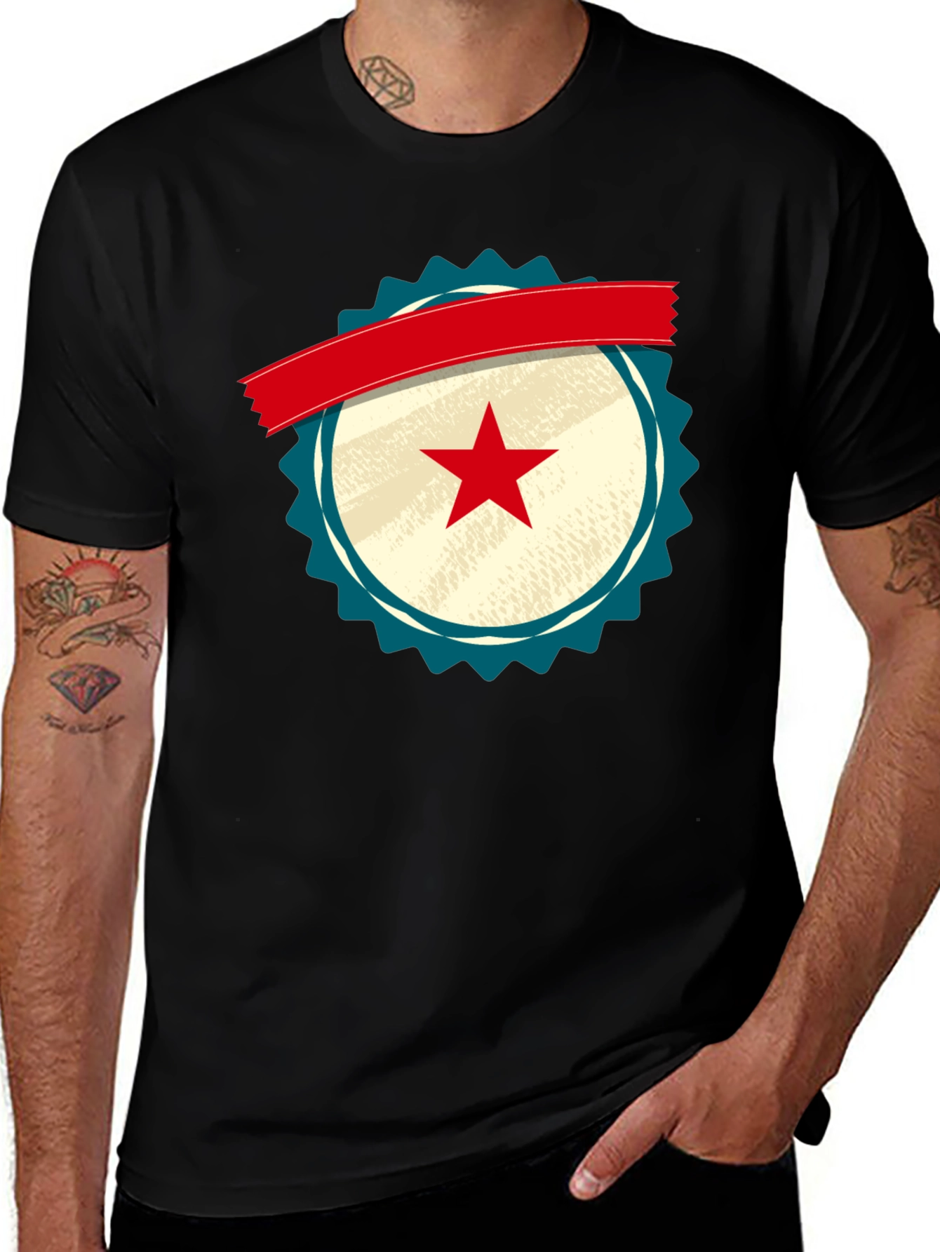 Variant 15 of Retro Star Emblem Black T-Shirt