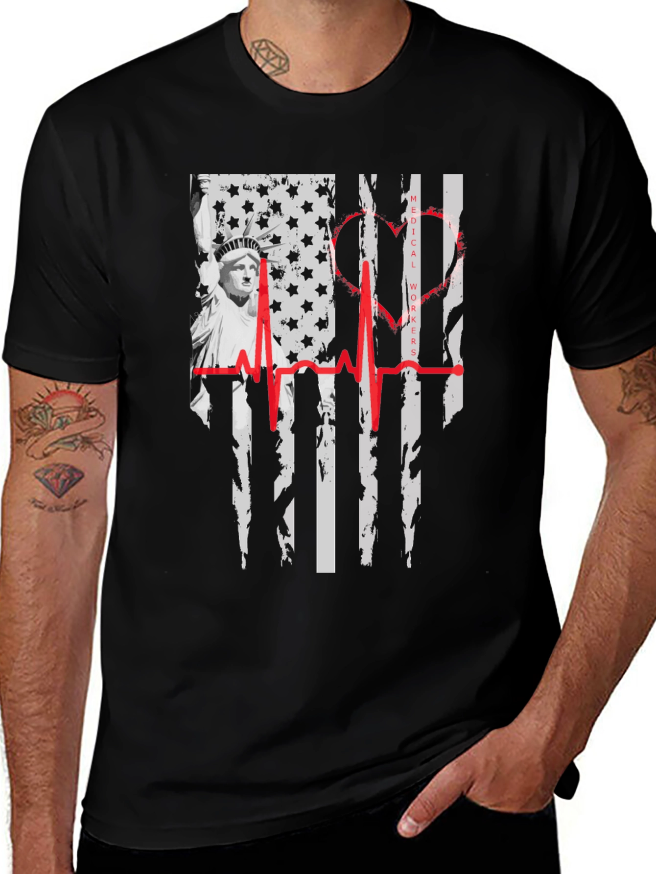 Variant 10 of Medical Workers American Flag Graphic Tee