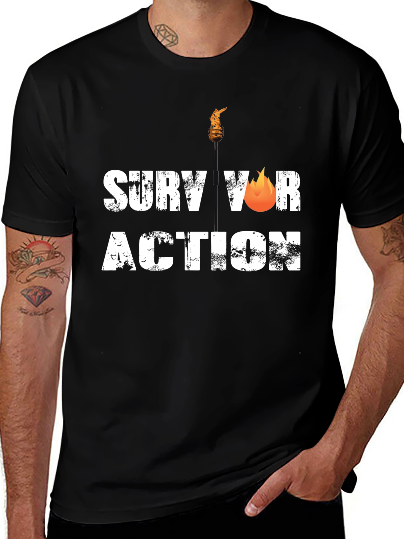 Survivor Action Graphic T-Shirt - Black