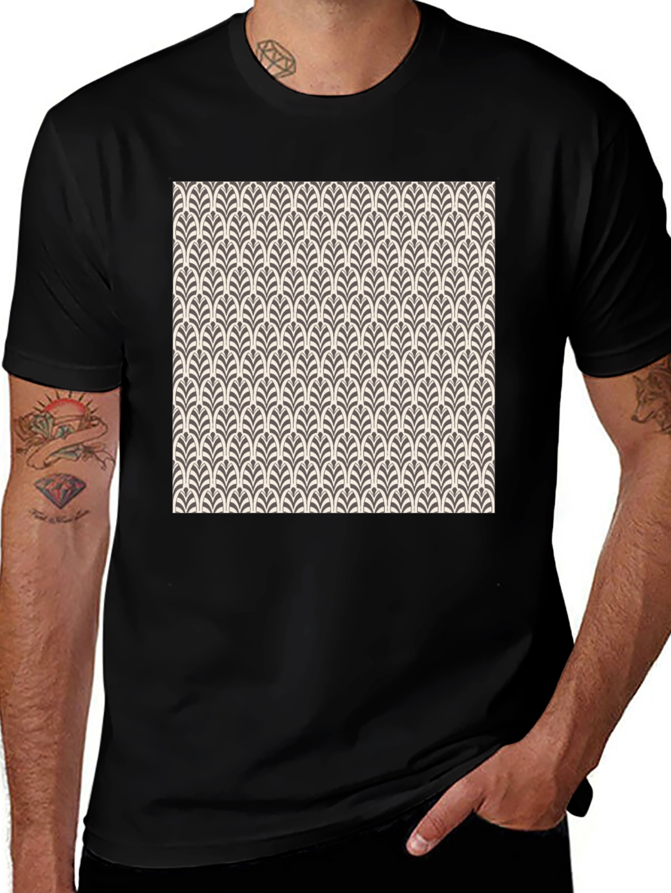 Variant 28 of Art Deco Pattern Black Cotton T-Shirt