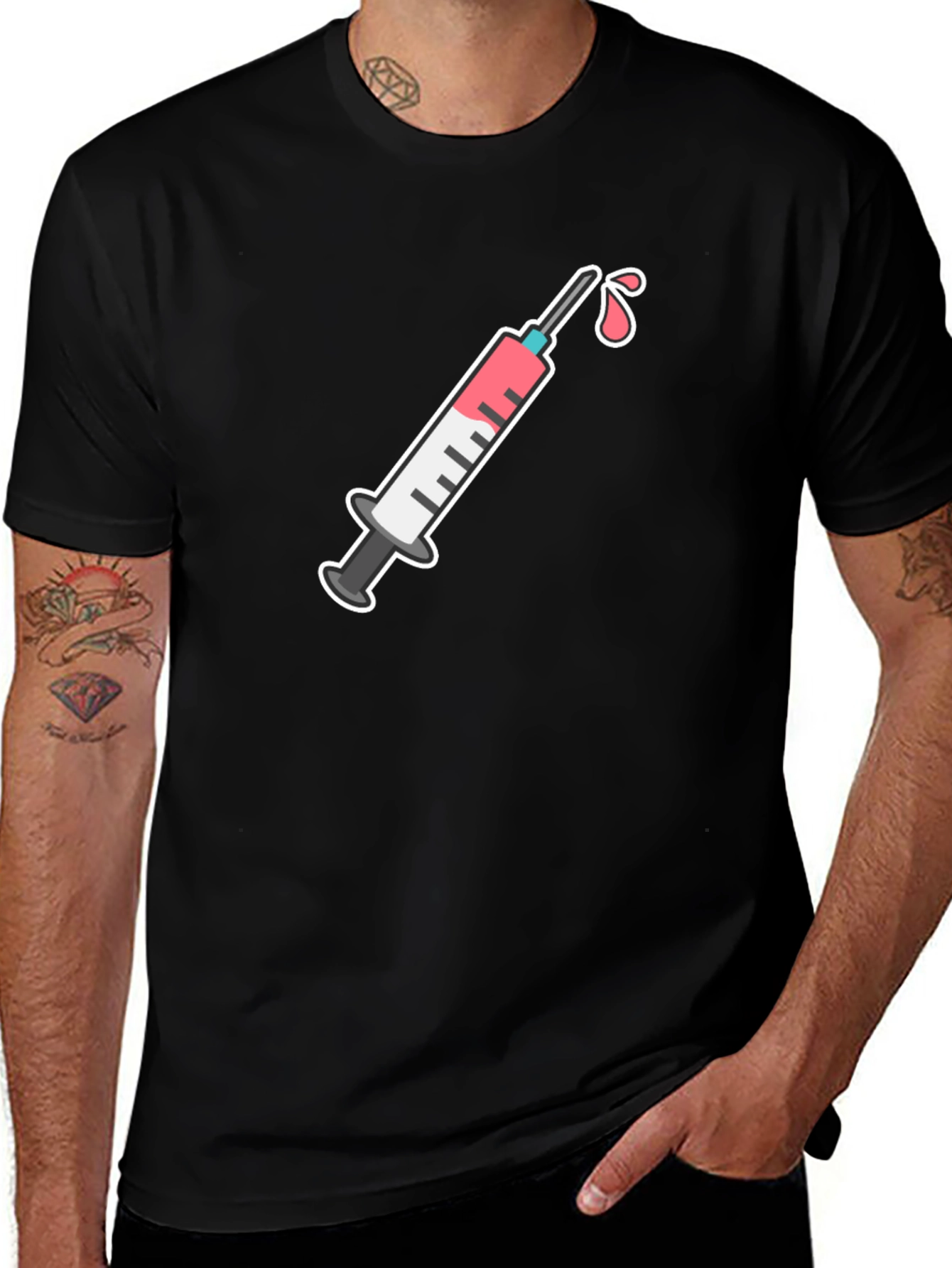 Variant 6 of Black T-Shirt with Syringe Graphic