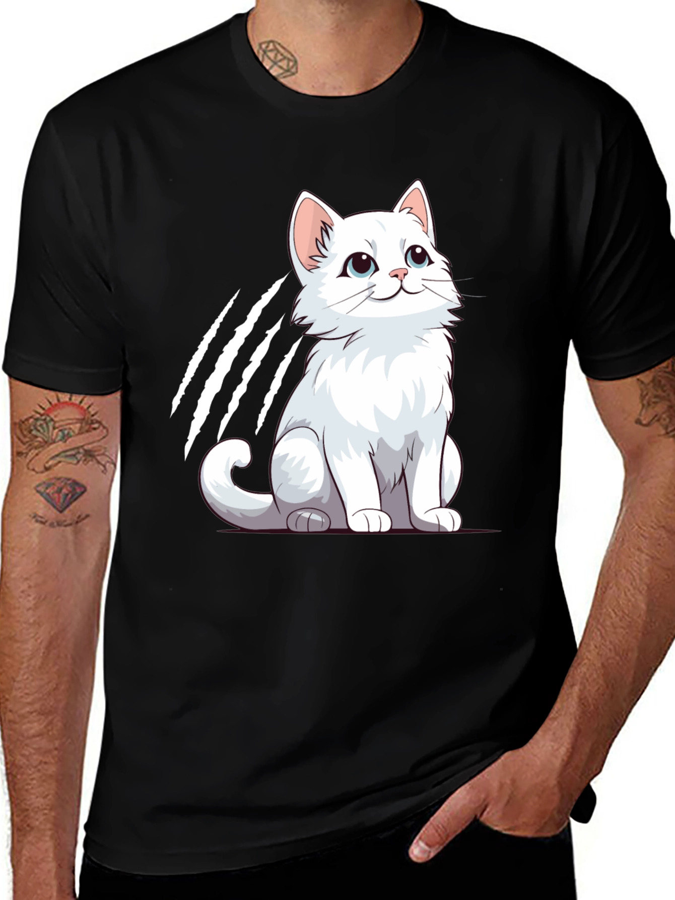 Variant 30 of White Cat Claw T-Shirt - Cute Kitten Tee