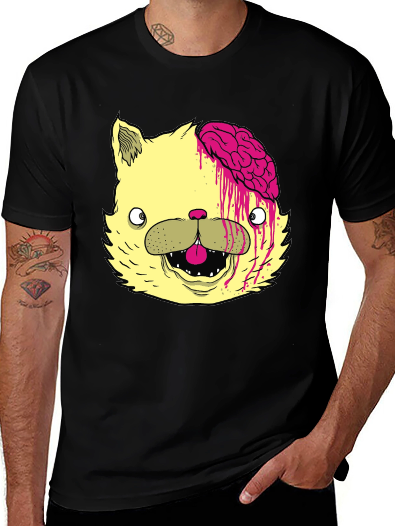 Variant 20 of Zombie Cat Brains Graphic Tee - Mens
