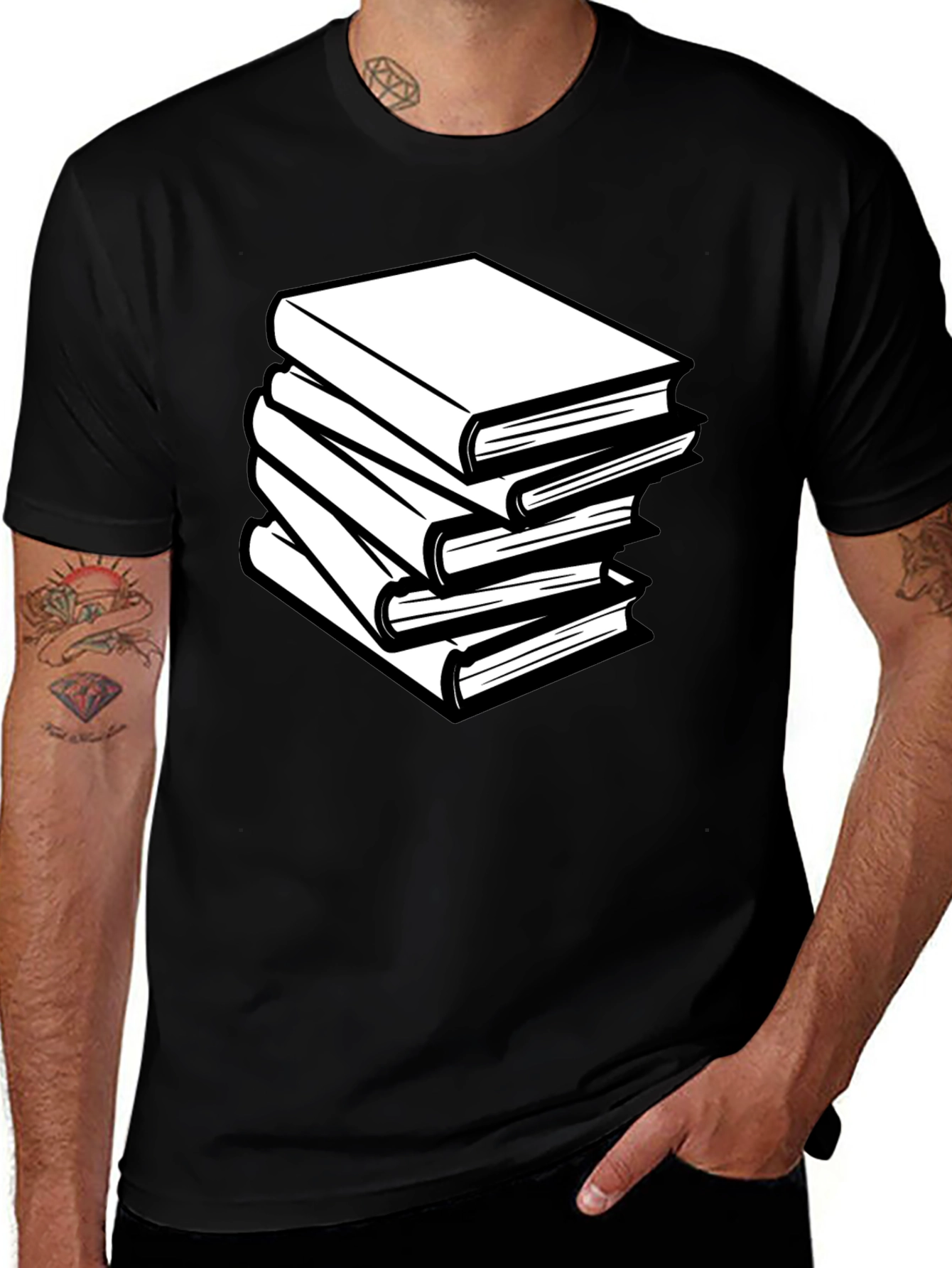 Variant 19 of Book Stack T-Shirt - Black Graphic Tee