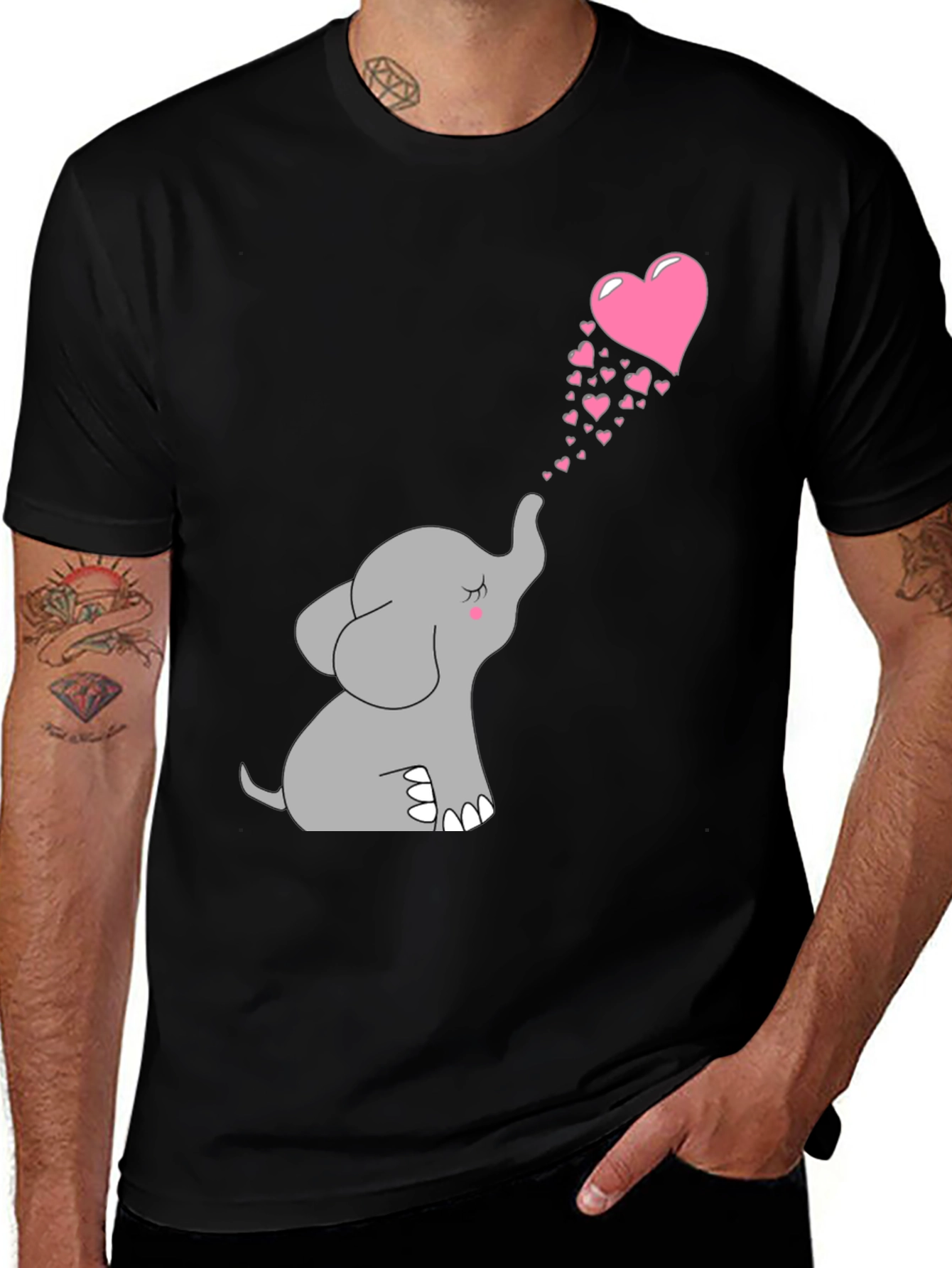 Variant 14 of Elephant Love Heart Graphic Tee - Black