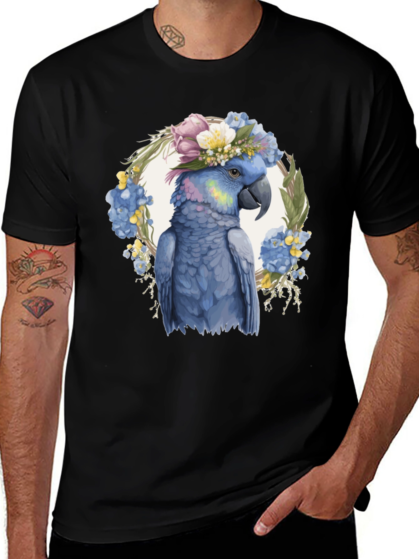 Variant 20 of Floral Parrot T-Shirt - Unique Bird Graphic Tee