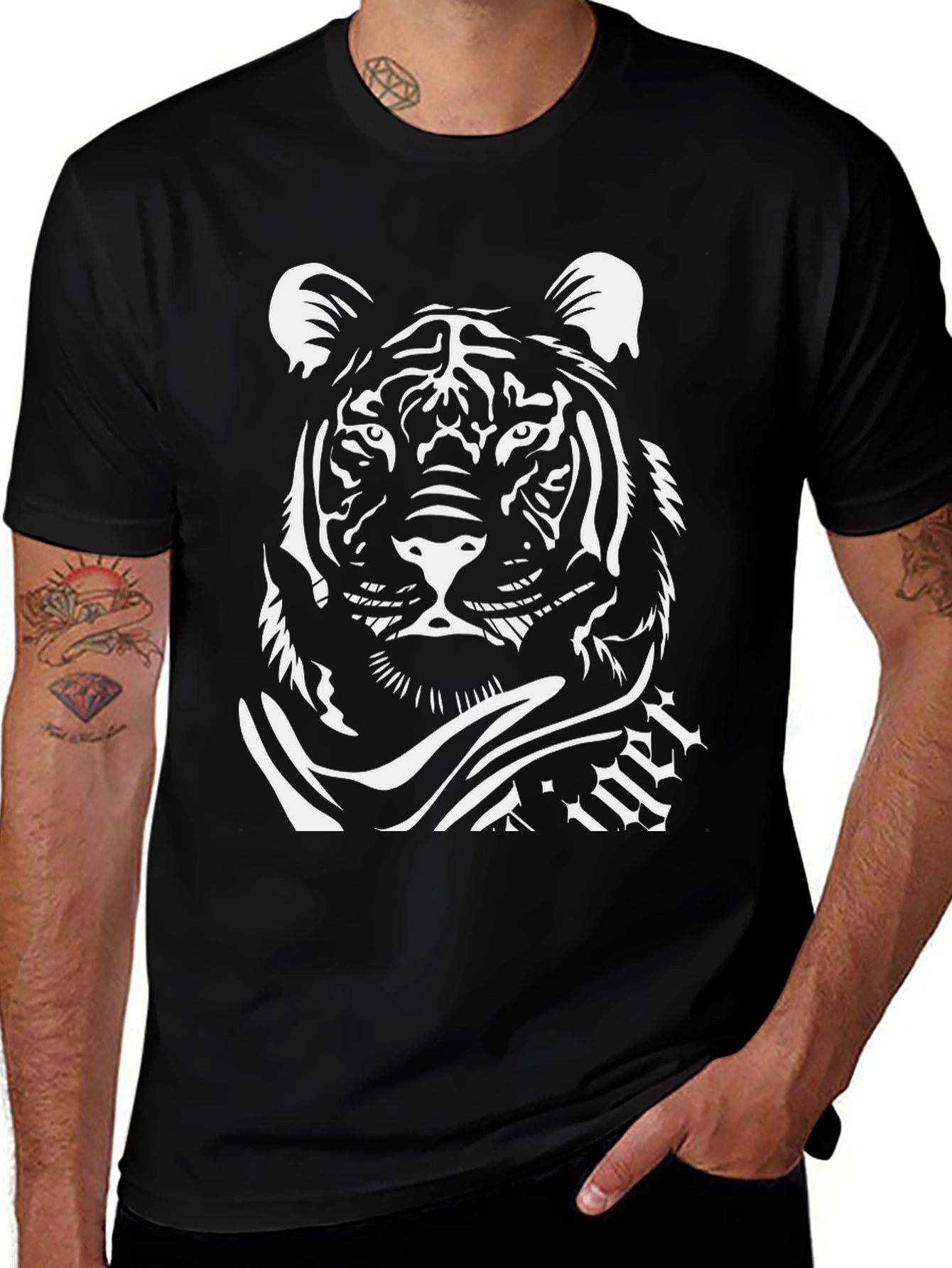 Variant 6 of Black T-Shirt with White Tiger Graphic