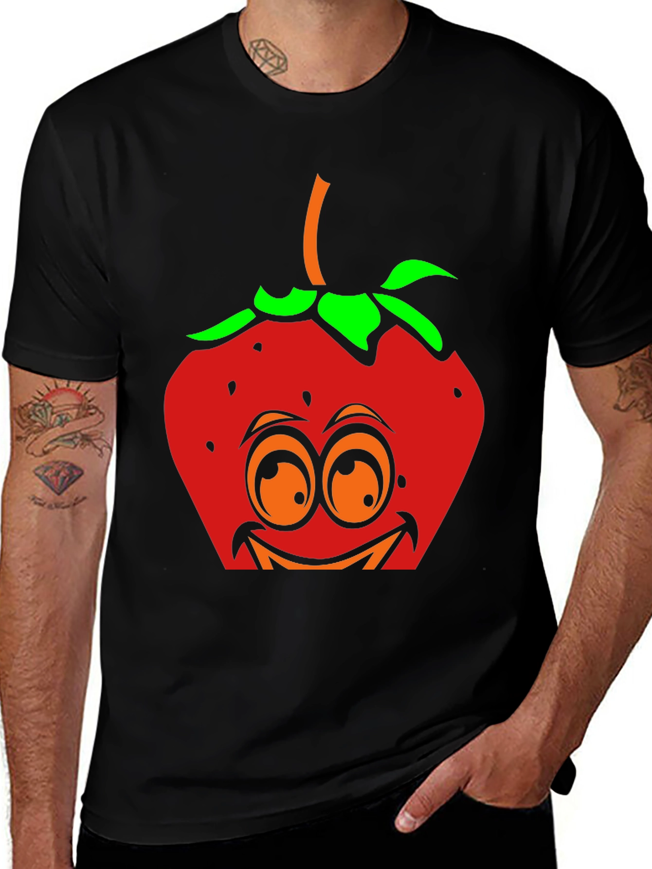 Variant 15 of Strawberry Face Graphic Tee - Unisex Black T-Shirt