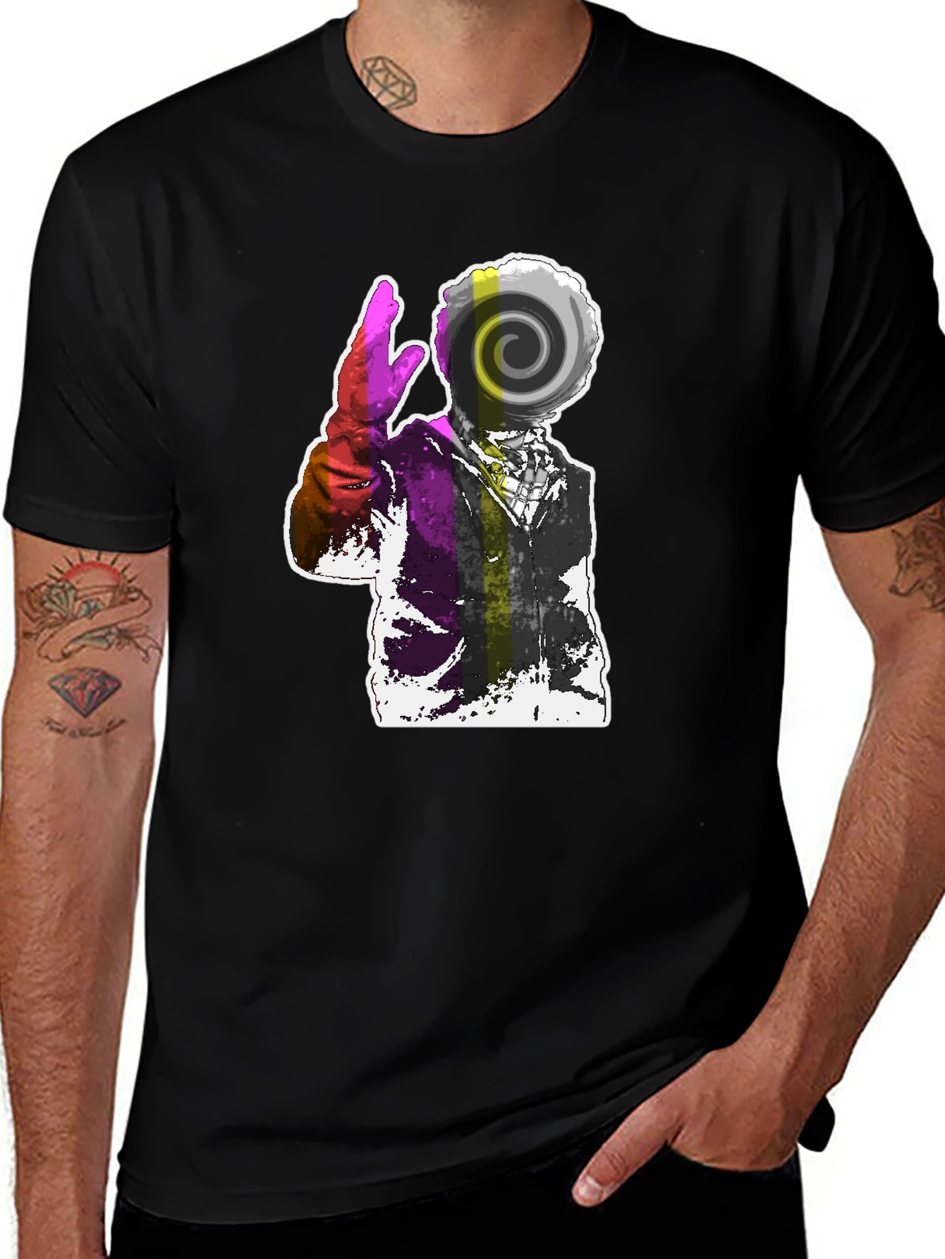 Variant 5 of Abstract Swirl Graphic Tee - Men's Black T-Shirt