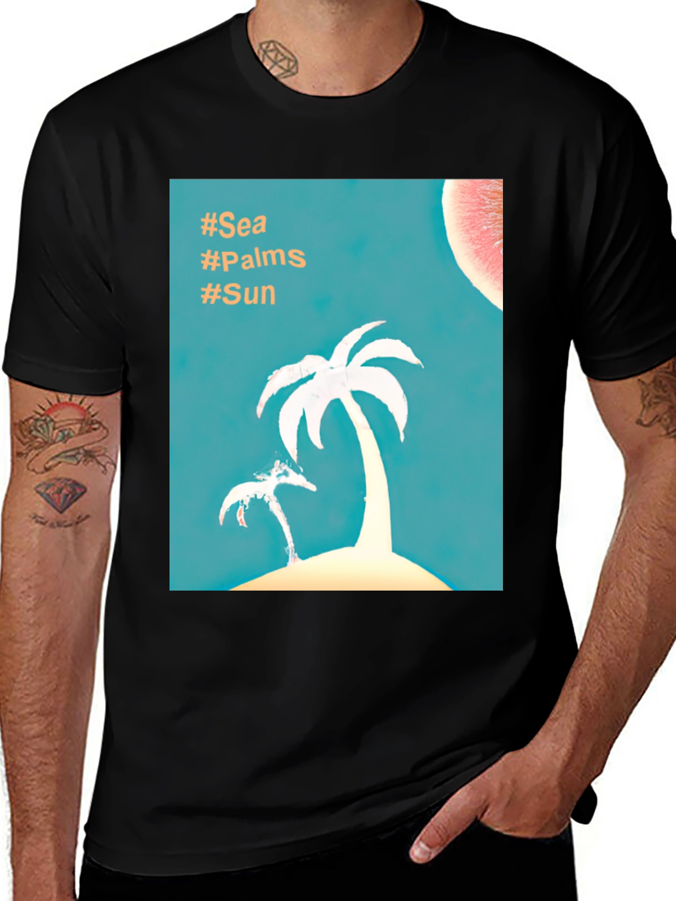 Variant 29 of Tropical Palm Tree T-Shirt - Sea, Palms, Sun Design