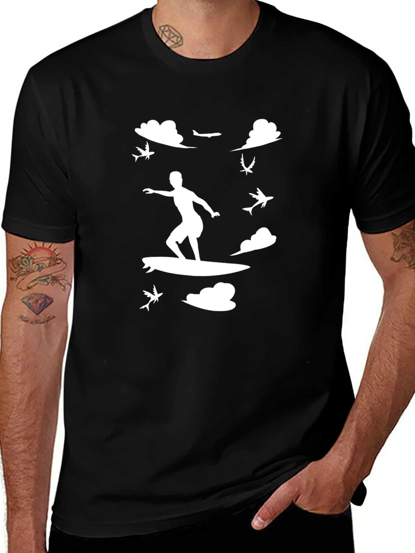 Variant 16 of Surfing Planes Graphic Tee - Cool Black T-Shirt
