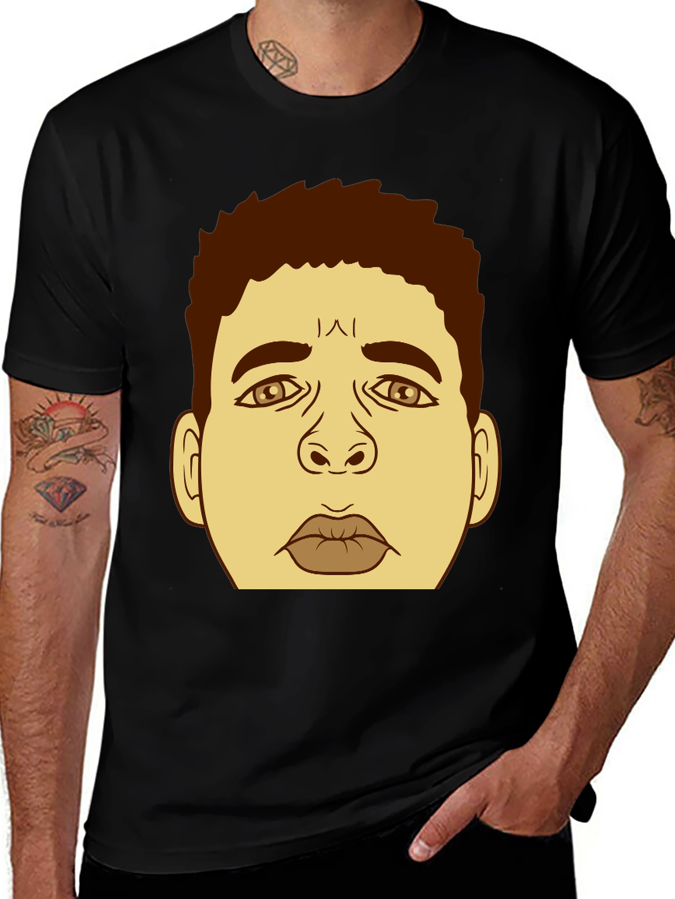 Variant 17 of Cartoon Face Graphic Black T-Shirt
